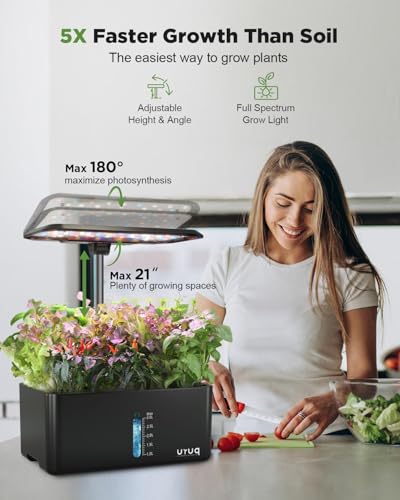 URUQ Hydroponics Growing System Garden: 8 Pods Indoor Herb Garden with Grow Light Plants Germination Kit Quiet Automatic Hydroponic Height Adjustable - Gardening Gifts for Women Kitchen